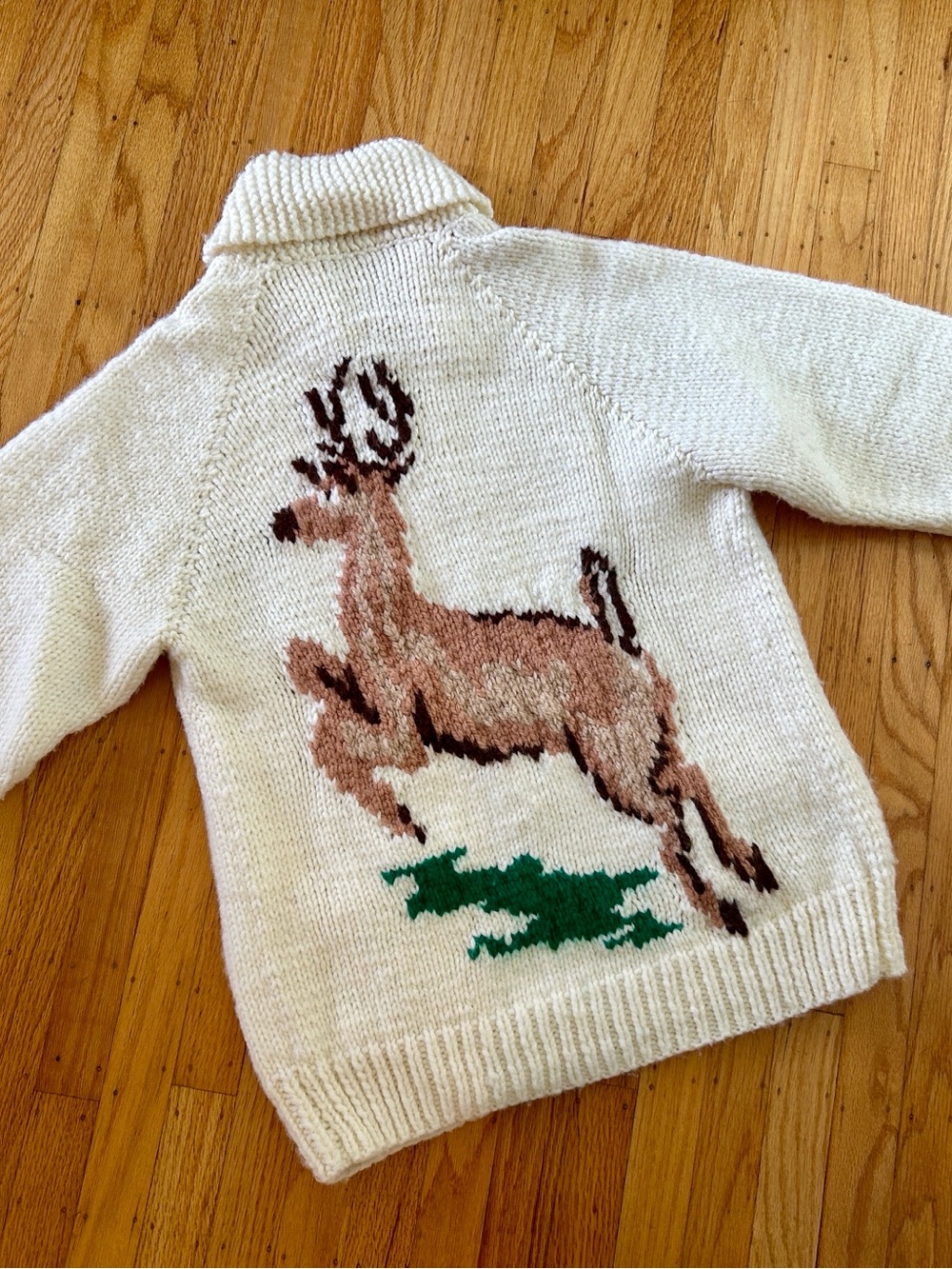 Vintage White Knit Deer Sweater Zipper Cardigan